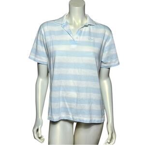 Vintage Lacoste Club Striped Polo Shirt Light Blue White Cotton Blend Size L
